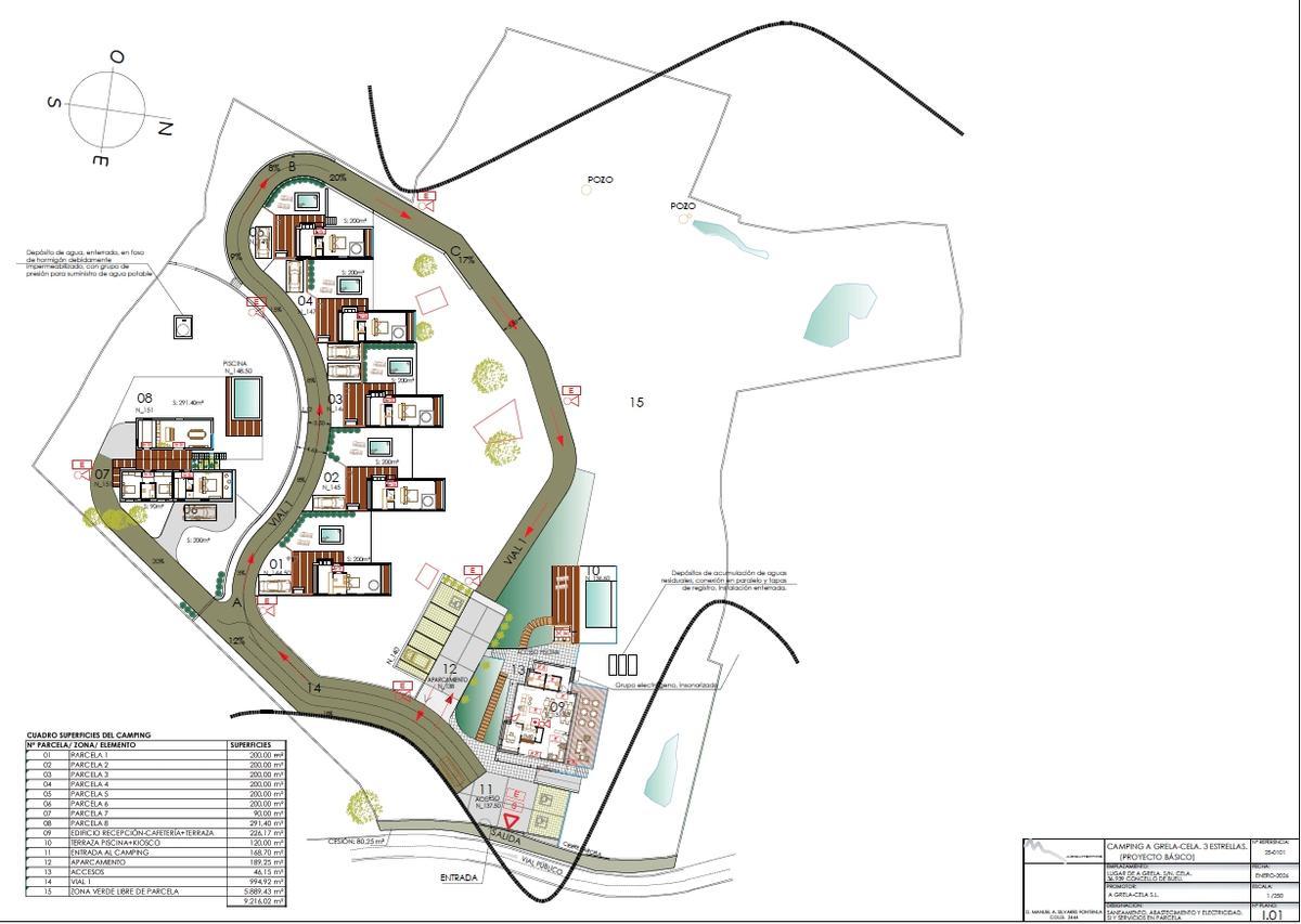 El plano con el proyecto a trámite ambiental para un campamento de turismo en Cela, en Bueu.