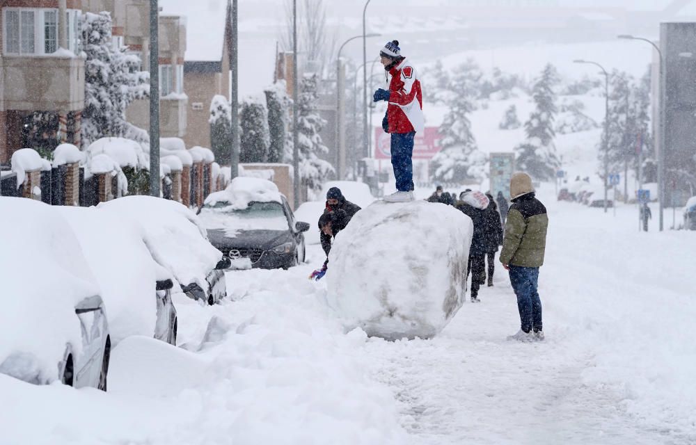 La Comunidad de Madrid ha despertado este sábado cubierta con una espesa manta de nieve que impide la movilidad en la región donde el aeropuerto de Barajas ha tenido que suspender su actividad.