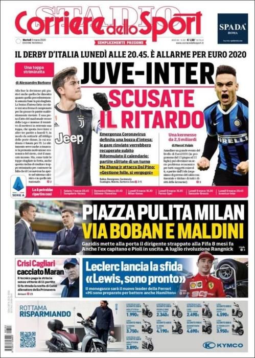 Portada CORRIERE DELLO SPORT martes 3 marzo 2020