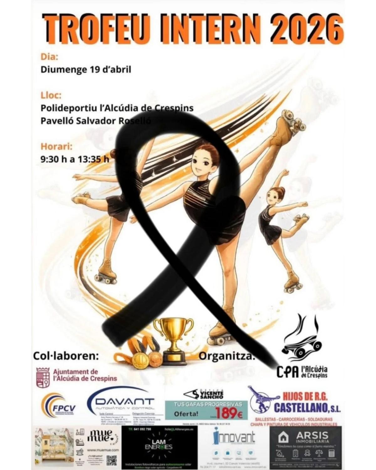 Cartel anunciador del trofeu con un crespón negro en señal de luto
