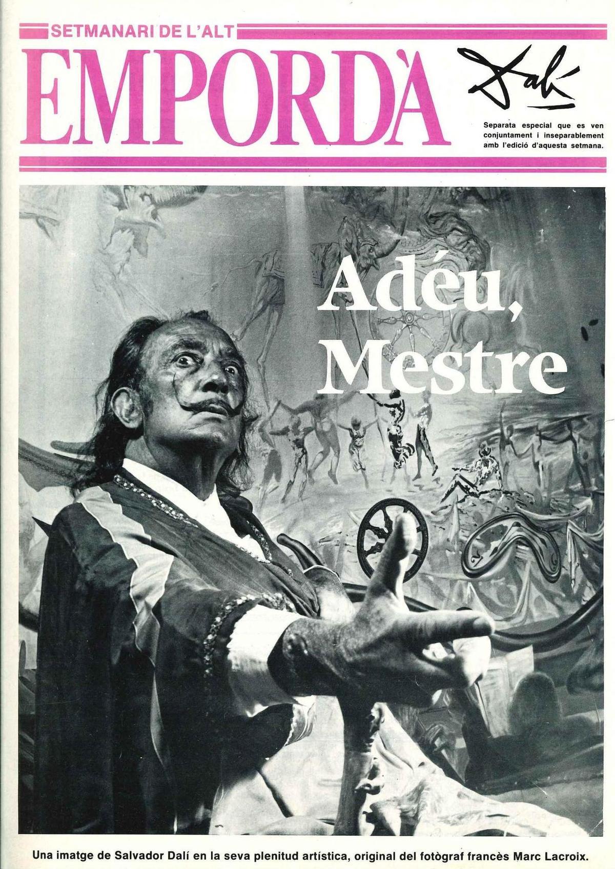 La portada de l'edició especial de l'Empordà dedicada al comiat de Dalí.