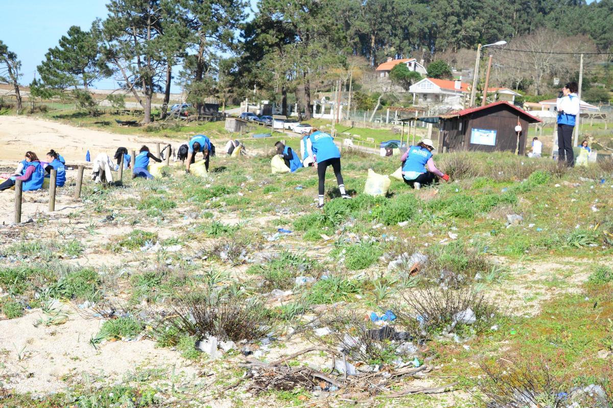 La limpieza de la playa de Area de Bon, en Bueu, en imágenes (I)