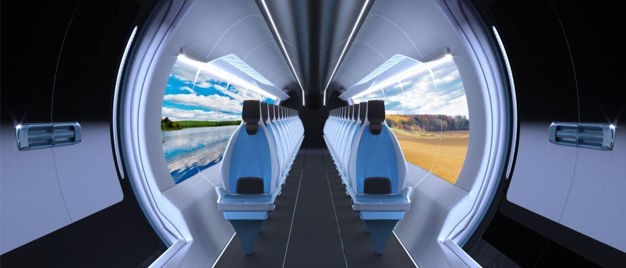 Una proyección de la empresa valenciana Zeleros cómo podría ser el interior de un Hyperloop.