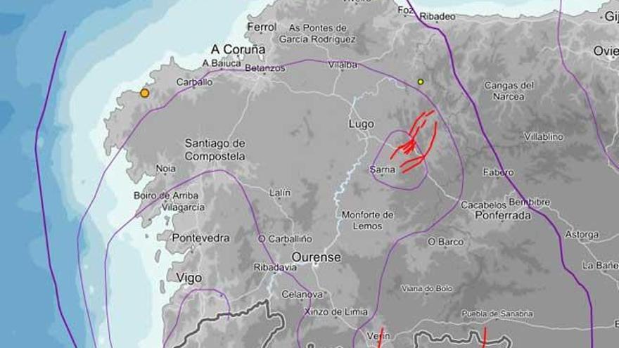 Los lugares del seísmo, marcados con un punto amarillo. // IGN