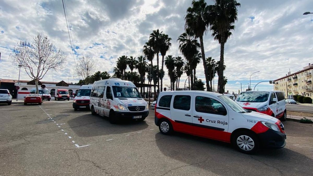 Coches de Cruz Roja que han participado en el traslado.