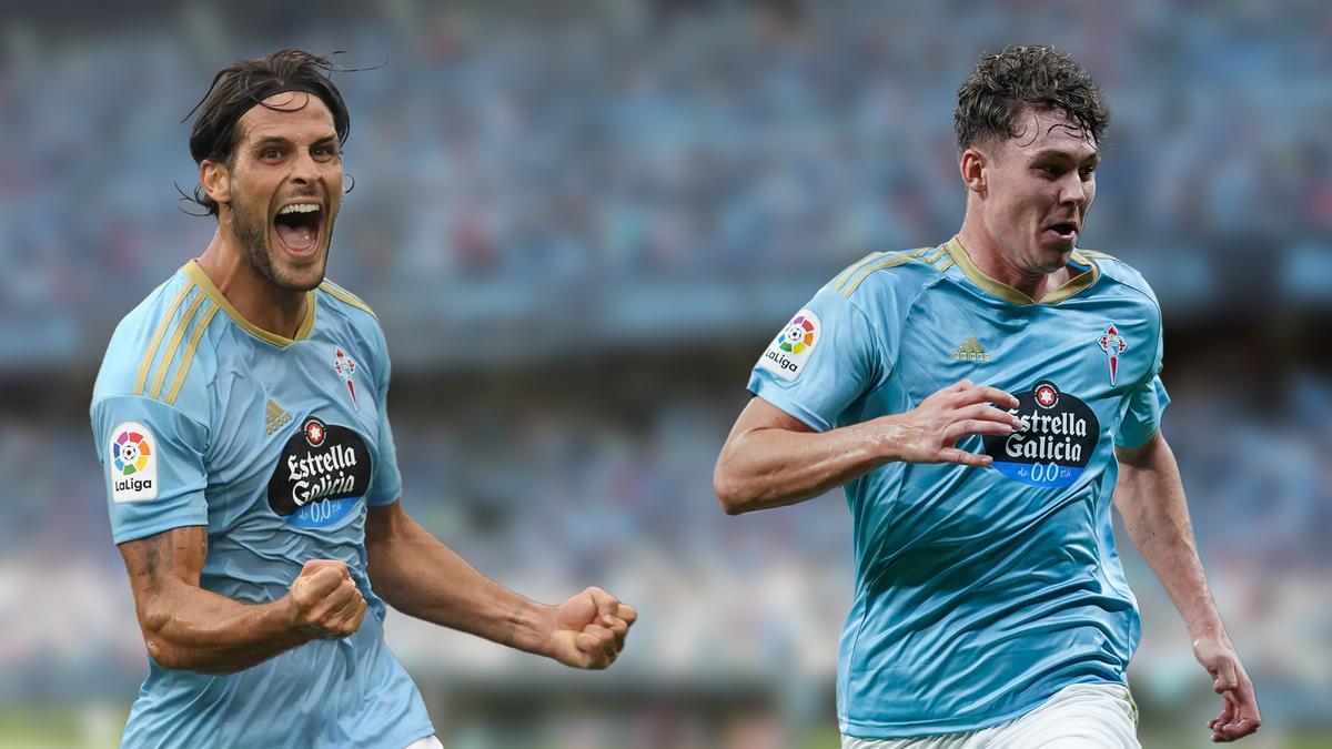 Los delanteros del Celta Gonçalo Paciencia y Strand Larsen