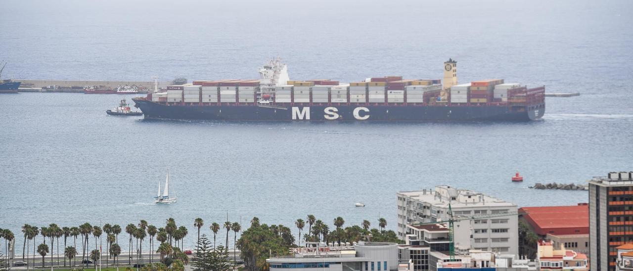 El buque MSC Avni efectúa su entrada en el Puerto de Las Palmas.