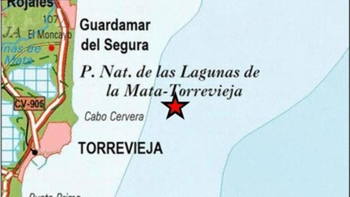 Localización del nuevo seísmo débil en la costa de Torrevieja, segúin el IGN