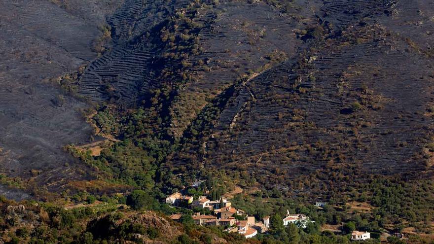 La zona quemada por el incendio de Llançà, vista desde el aire