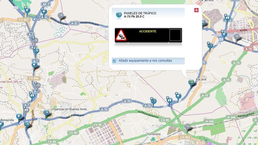 El mapa del estado del tráfico de la DGT, que informa del accidente