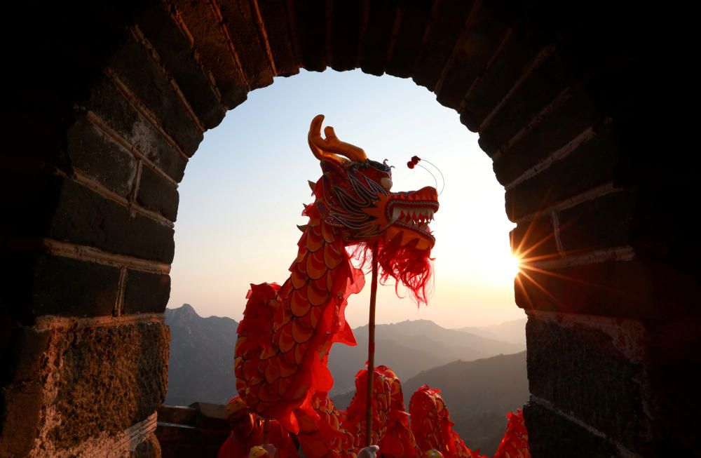 Performers take part in a dragon dance during ...