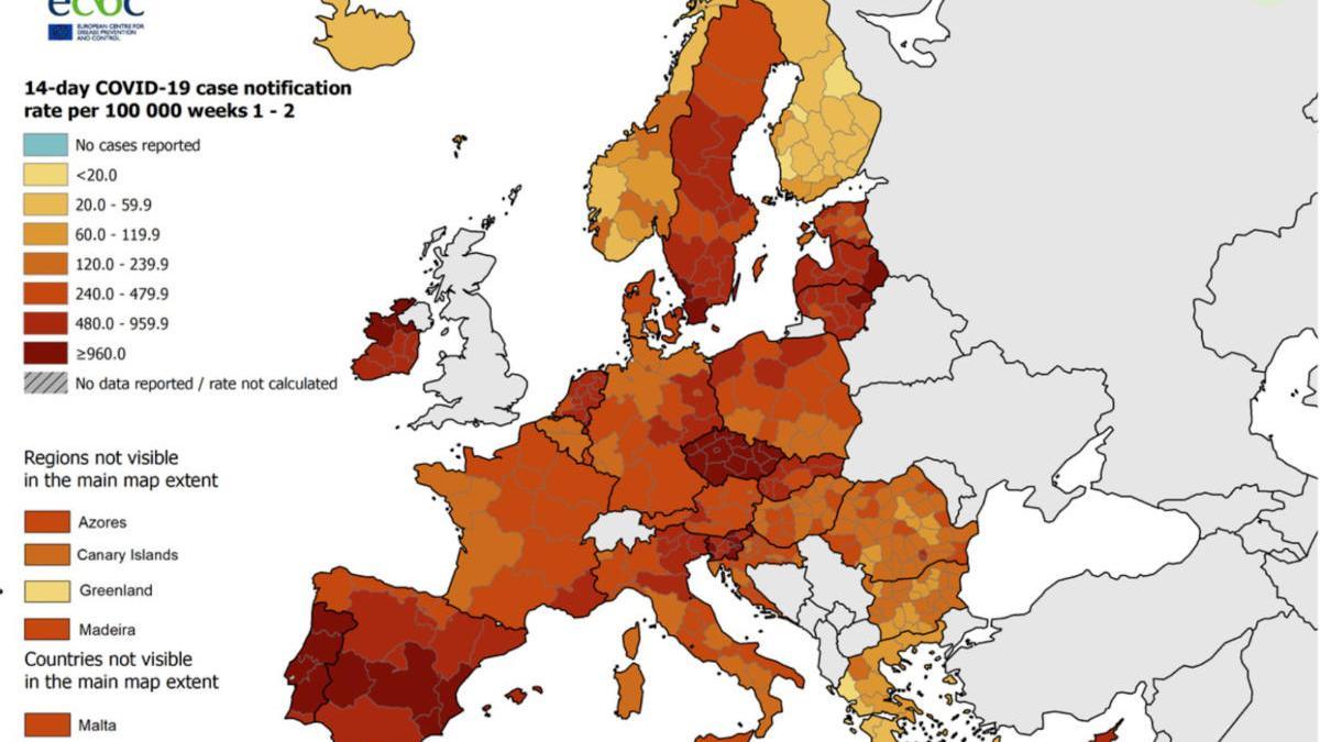 Taxa de notificació de casos covid-19 dels últims 14 dies per cada 100.000 habitants