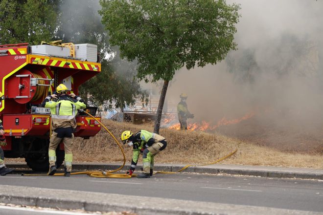 Incendio de pastos en unas pistas de fútbol de La Mejostilla