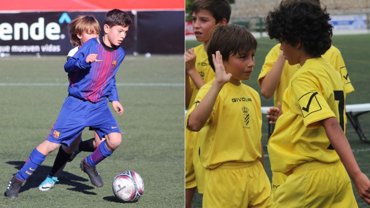 Daniel Ávila, de azulgrana en la Media Gol Cup. A la derecha, Yago, con el pelo largo, y Adri (que también ha probado en el Barça), con el CD Laguna