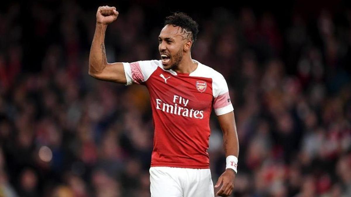 Aubameyang celebra un tanto con el Arsenal.