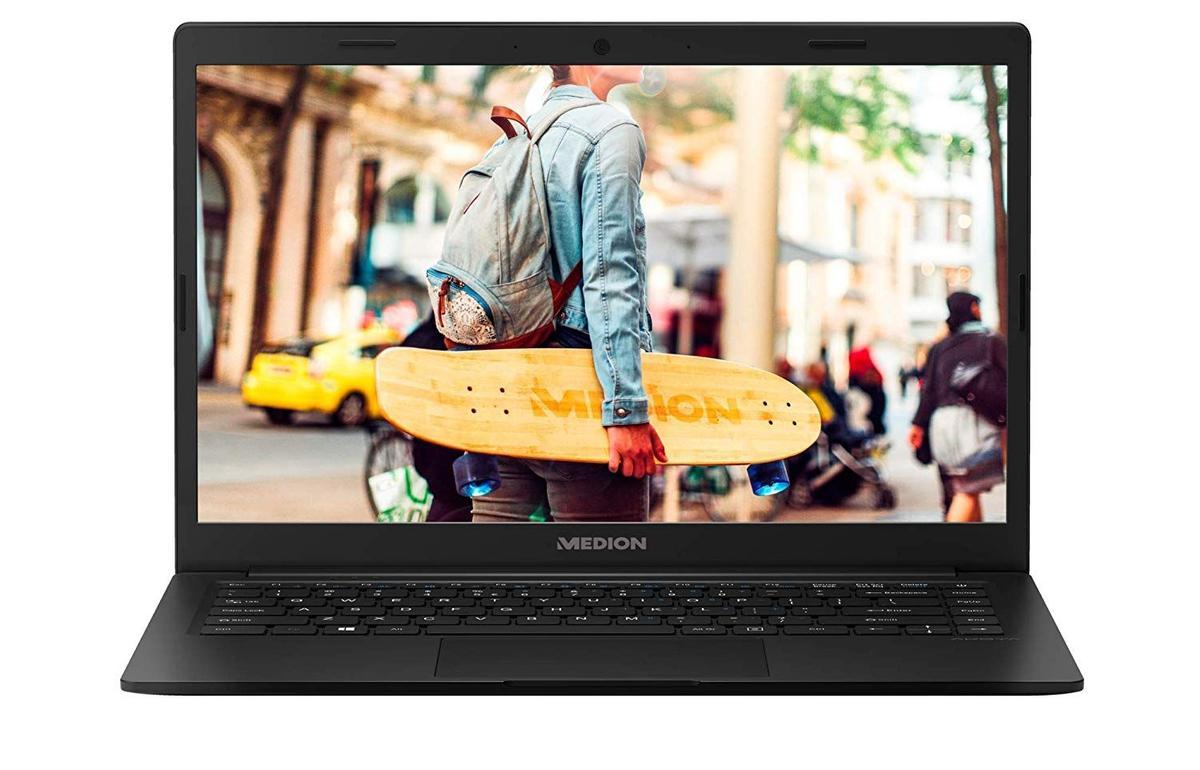 Medion E4251 - Ordenador portátil ultrafino 14&quot; FullHD (Intel Celeron N4000, 4GB RAM, 64GB de almacenamiento, Windows 10) color negro - Teclado QWERTY Español