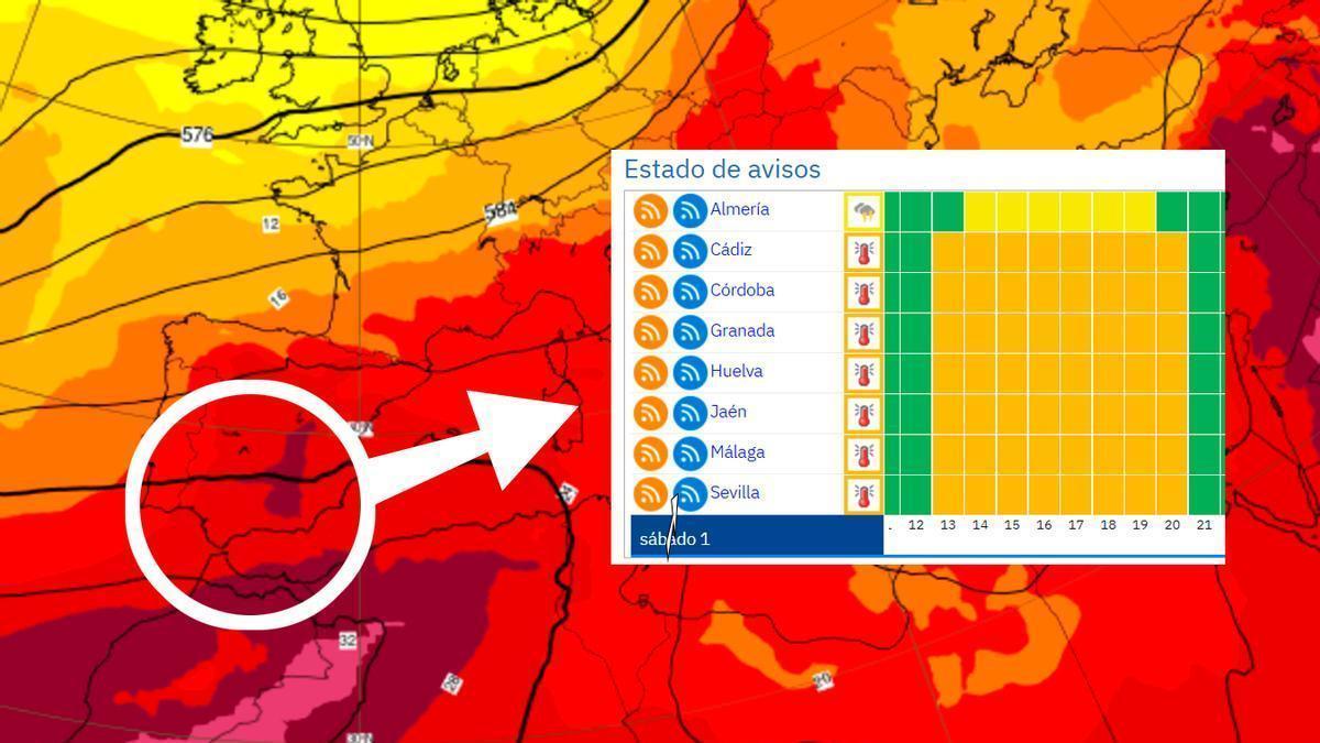 Alertas este sábado en Andalucía: siete por calor y una por tormentas.