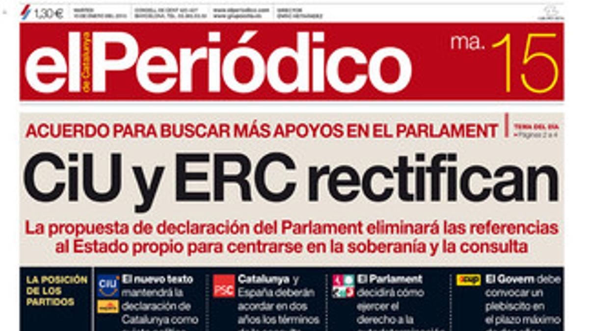 La portada de EL PERIÓDICO (15-1-2013).