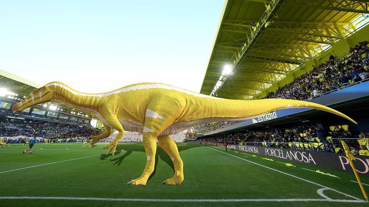 Un dinosaurio en homenaje al Villarreal CF.