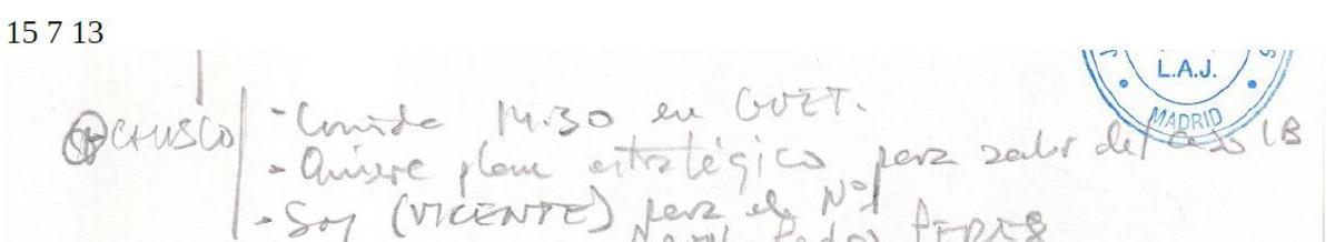 Anotación de Villarejo del 15 de julio de 2013
