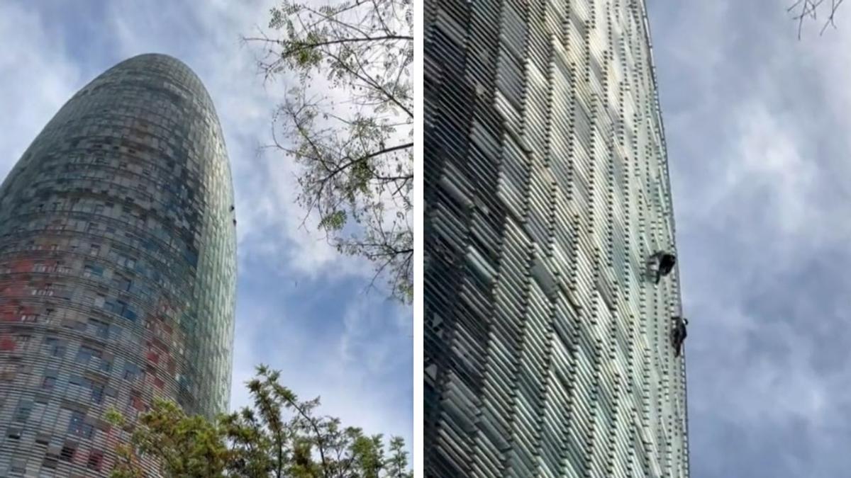 Dos hombres escalan la Torre Glòries de Barcelona sin autorización