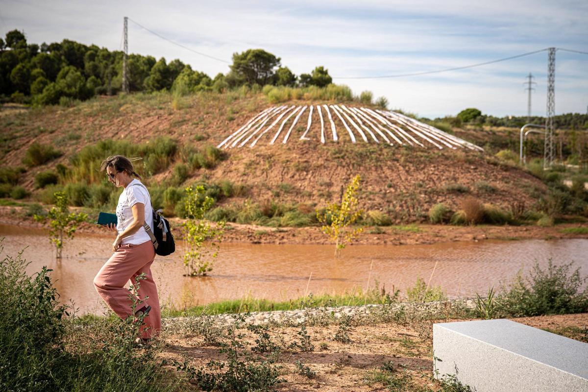 "De l'arrel al cim", obra dels usuaris de l'Art de viure, a l'inici de l'itinerari
