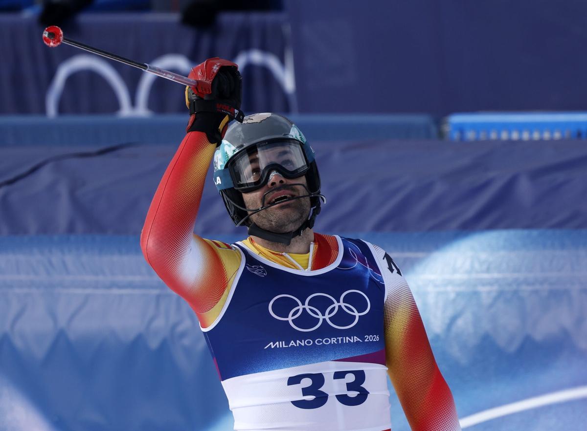 Quim Salarich durant la prova d'eslàlom als Jocs Olimpics de Milà-Cortina