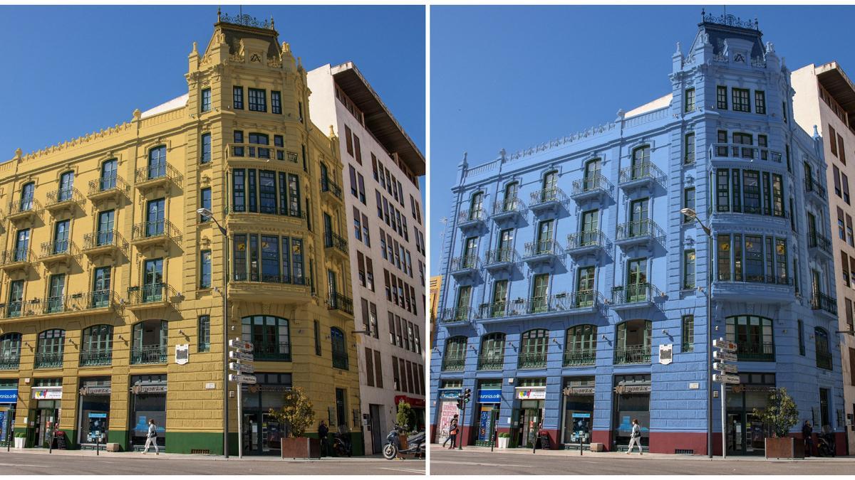 Recreación de cómo quedaría cada uno de los colores en el edificio Casa Andreu Zamora.