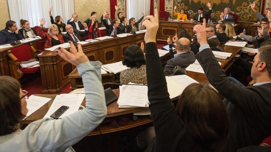 Una votación durante un pleno del Ayuntamiento de Alicante.