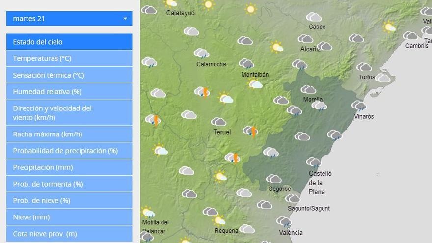 Imagen del tiempo en la provincia a las 15 horas en Castellón.