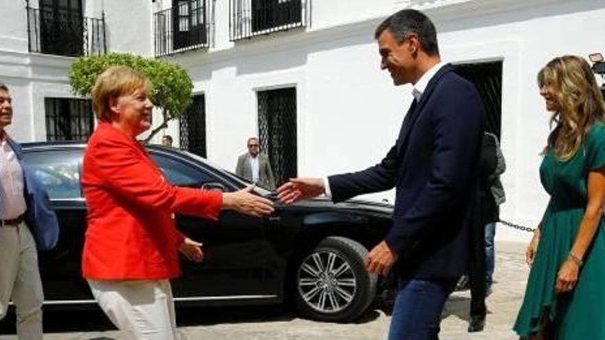 Angela Merkel i Pedro Sánchez, ahir a Doñana