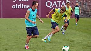 Els jugadors del Barça s’exerciten a la ciutat esportiva Sant Joan Despí, després de tornar de Màlaga, abans de la tornada de la Supercopa.
