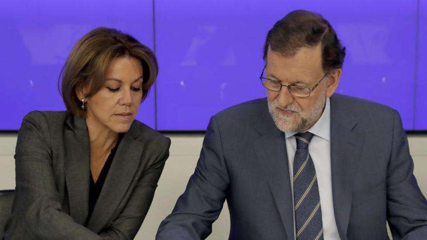 Rajoy, junto a Cospedal durante la Junta Directiva Nacional del PP.