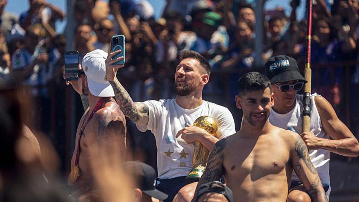 Leo Messi en las celebraciones de la Copa del Mundo, en la rua de Buenos Aires