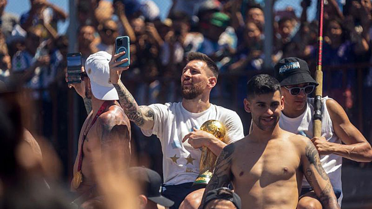 Leo Messi en las celebraciones de la Copa del Mundo, en la rua de Buenos Aires