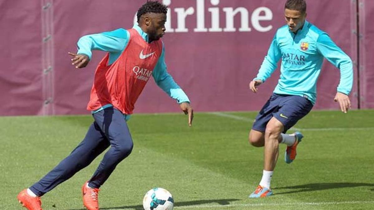 Alex Song e Ibrahim Afellay, en un entrenamiento en la Ciutat Esportiva Joan Gamper