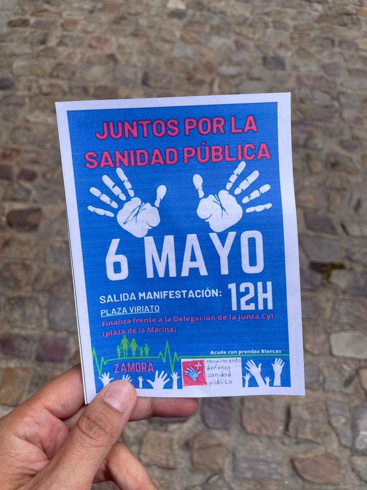 Panfleto de convocatoria de la manifestación por la Sanidad en Zamora.