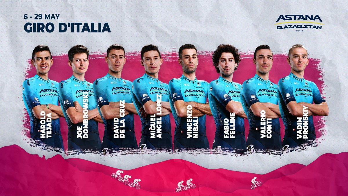 El cartel del equipo Astana en el Giro, con Vincenzo Nibali y Superman López.