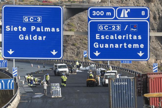 Obras de impermeabilización del viaducto del Guiniguada en la GC-3