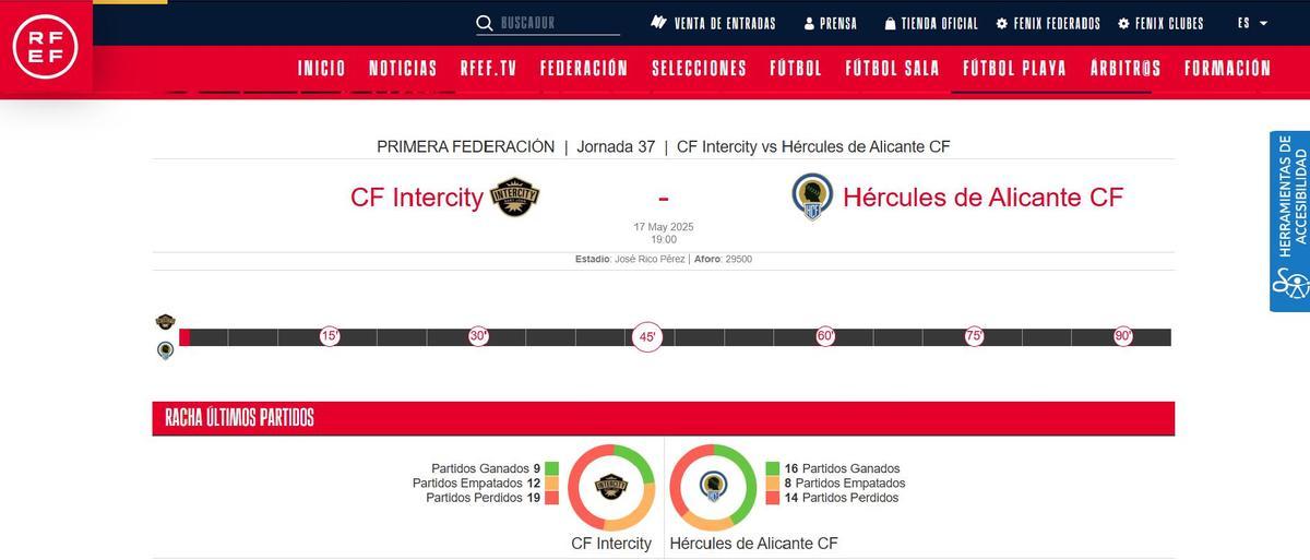 Anuncio oficial del partido con el Rico Pérez como escenerario de esta misma mañana.
