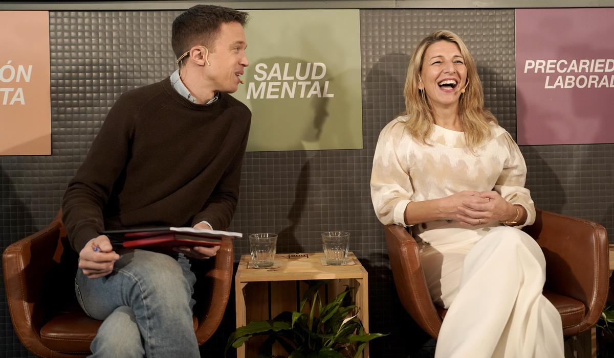 Yolanda Díaz e Íñigo Errejón en un acto sobre la salud mental y la precariedad laboral.