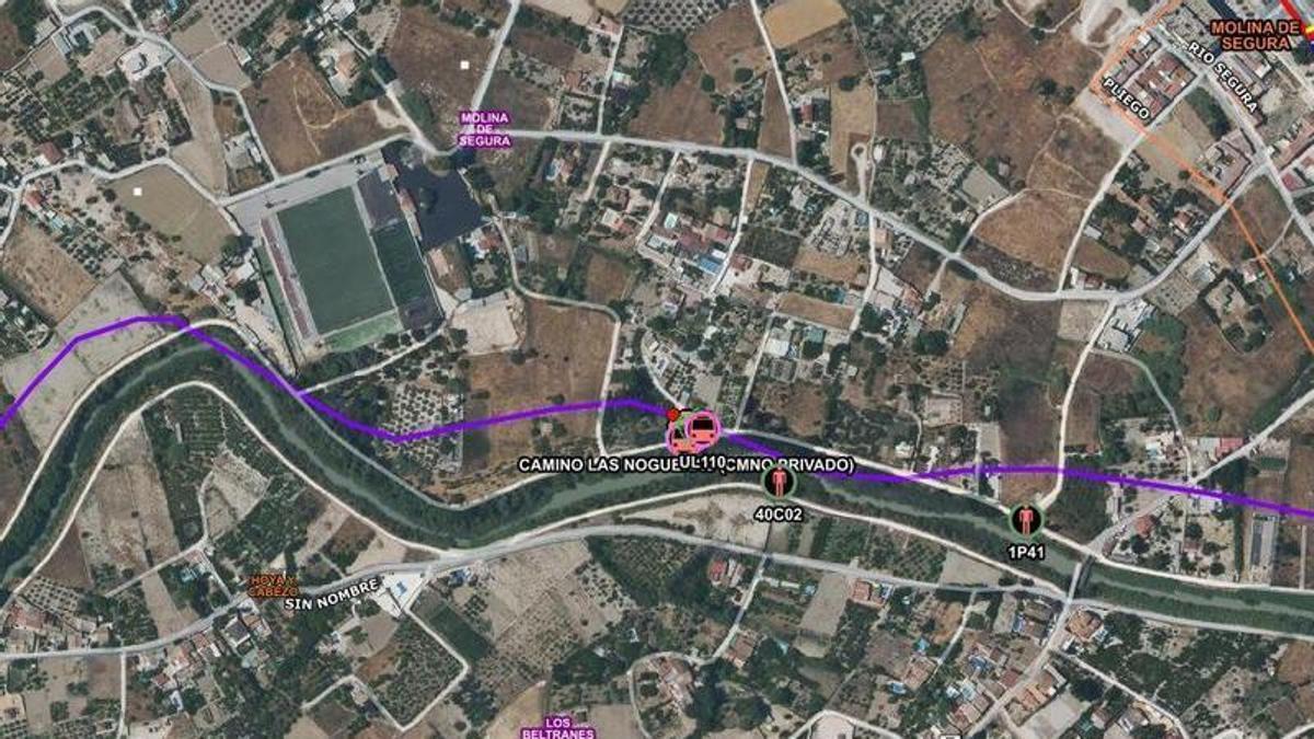 La ubicación donde fue rescatado el hombre en Molina de Segura.