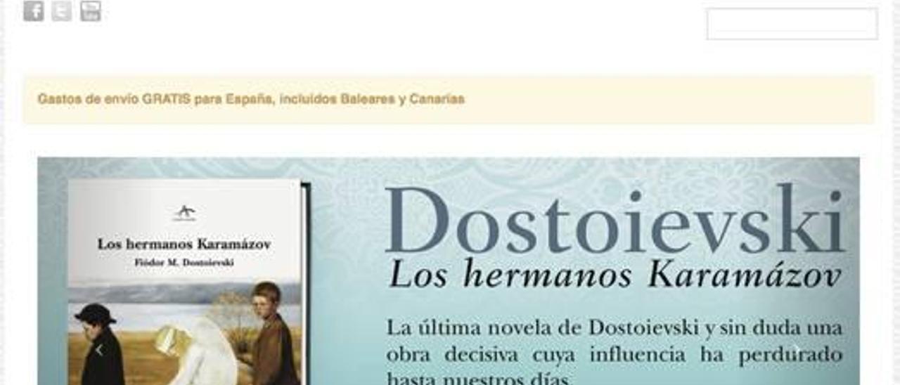 La página web de Alba con el anuncio de la edición de Los hermanos Karamázov.