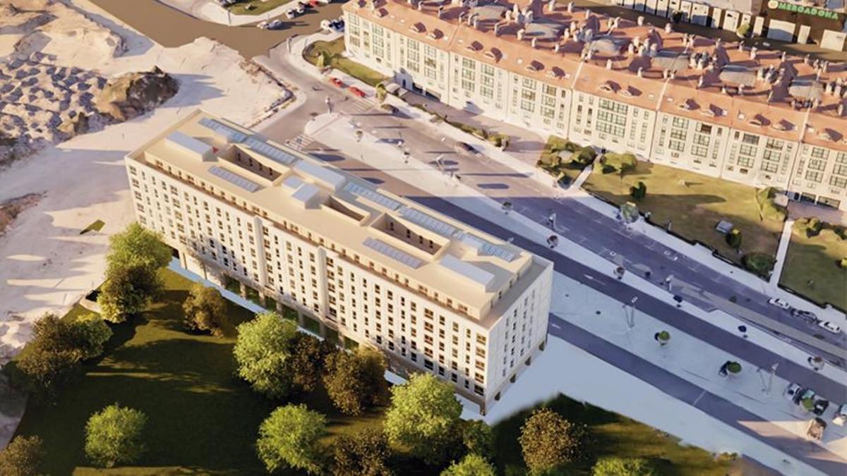 Recreación virtual del edificio de viviendas protegidas que se levantará en la rúa Agriños, en O Milladoiro (Ames).