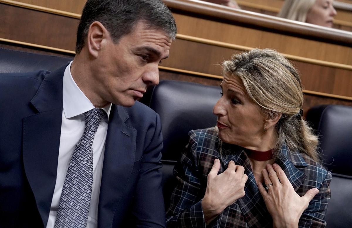 Pedro Sánchez y Yolanda Díaz, el pasado 12 de febrero en el Congreso de los Diputados.