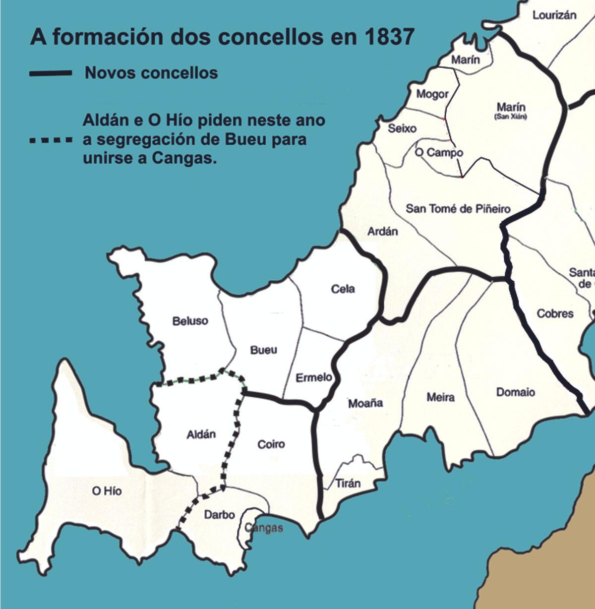 Os concellos en 1837.