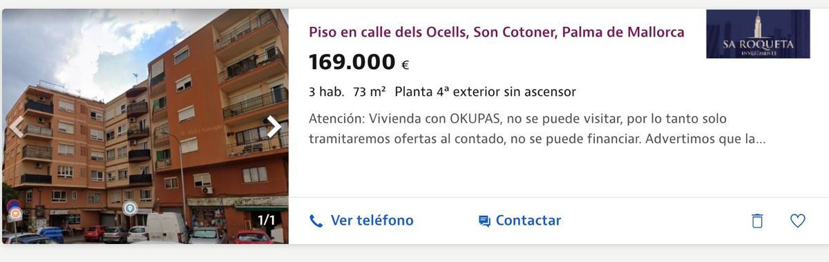 El piso okupado más caro está ubicado en Son Cotoner