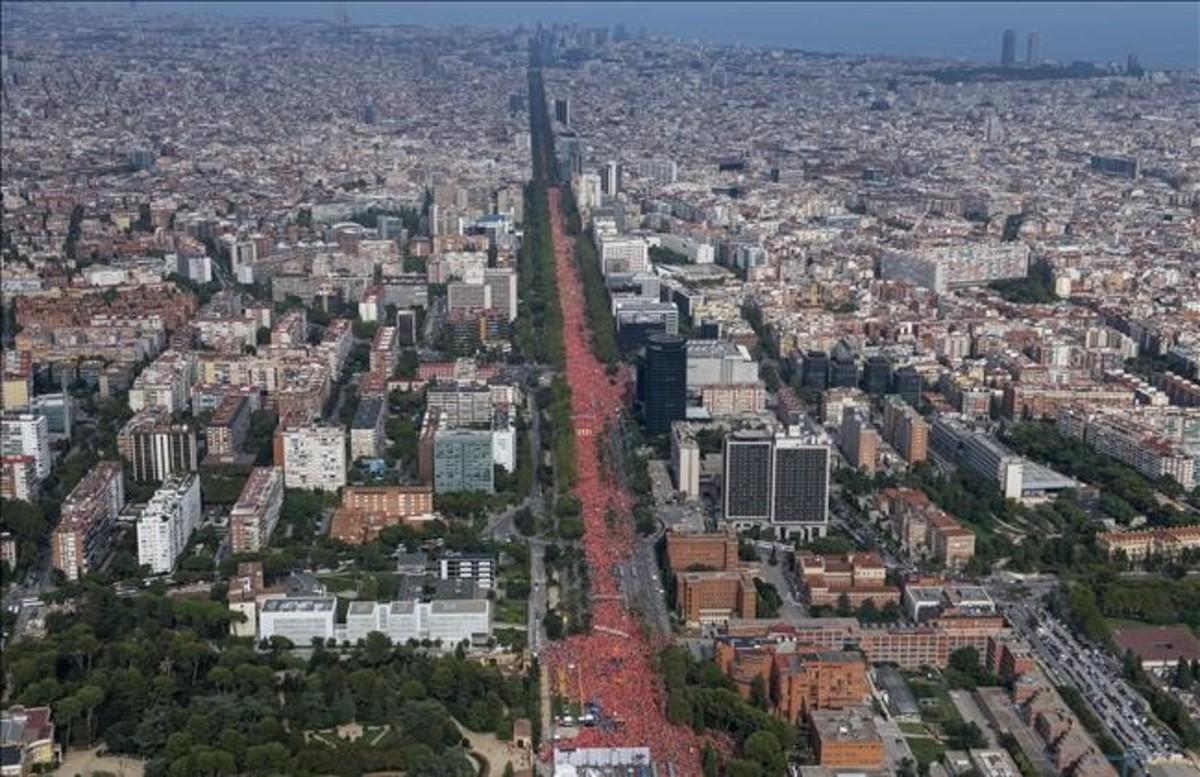 Imagen aérea de la manifestación de la Diada.