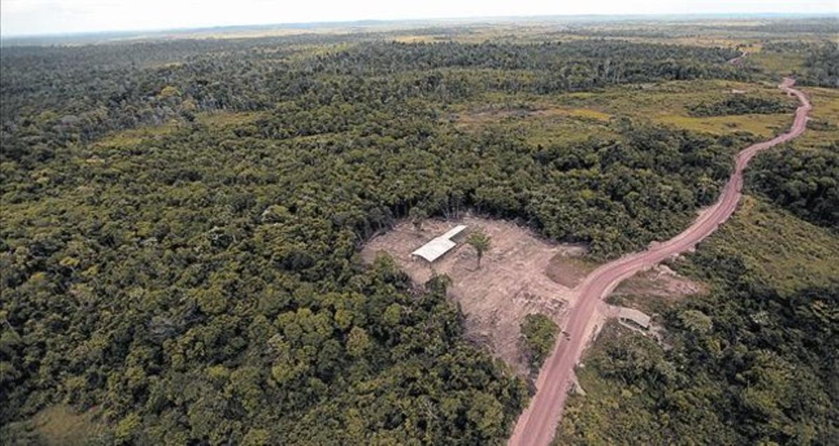 Imatge d’una serradora il·legal a l’Amazònia captada per un helicòpter de la policia brasilera.