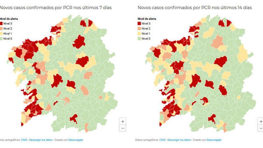 42 concellos en alerta roja por Covid, 18 en A Coruña